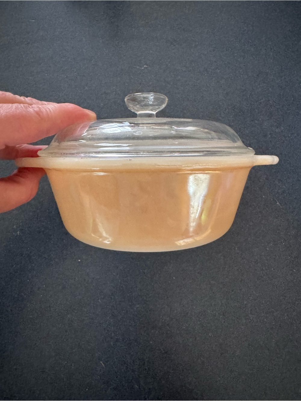 Fire King Peach Lustre Glass Covered Casserole Dish
